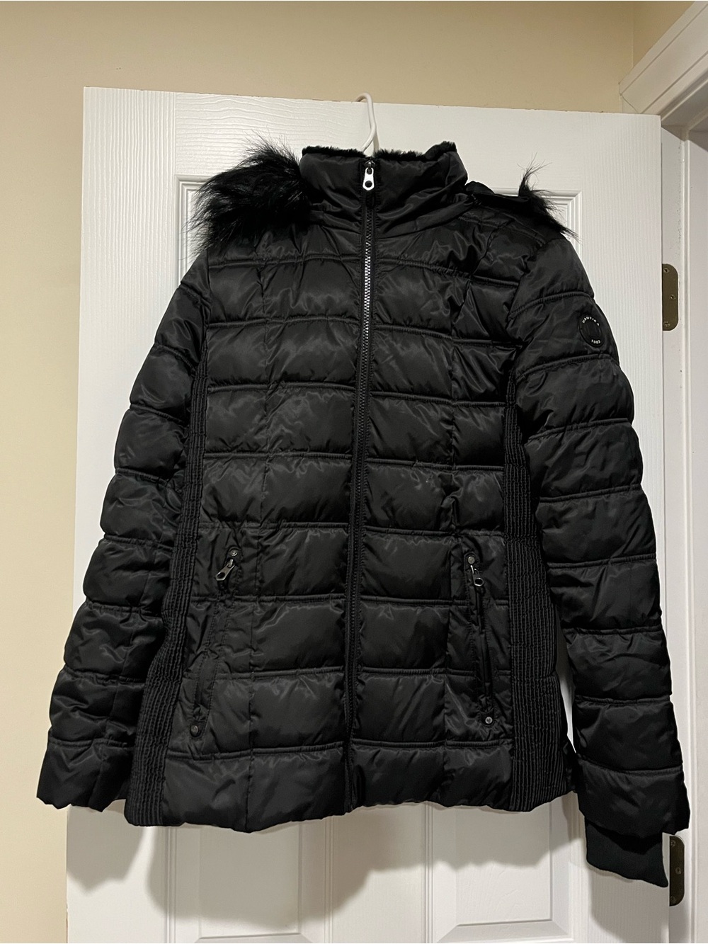 Black Nautica Quilted Faux-Fur Trim Puffer Jacket - Women
